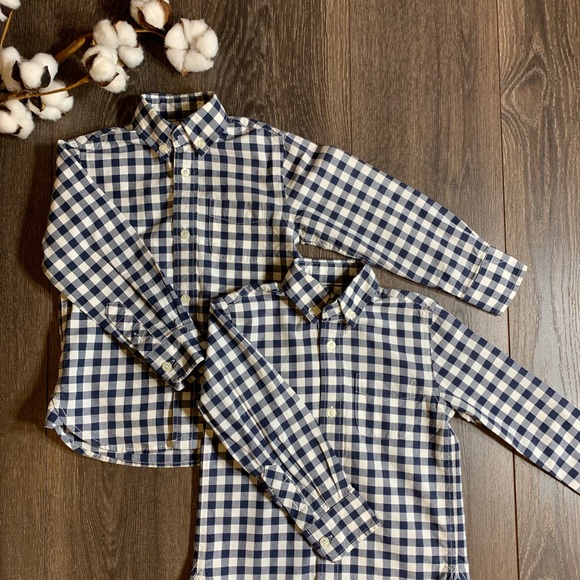 navy and white check dress